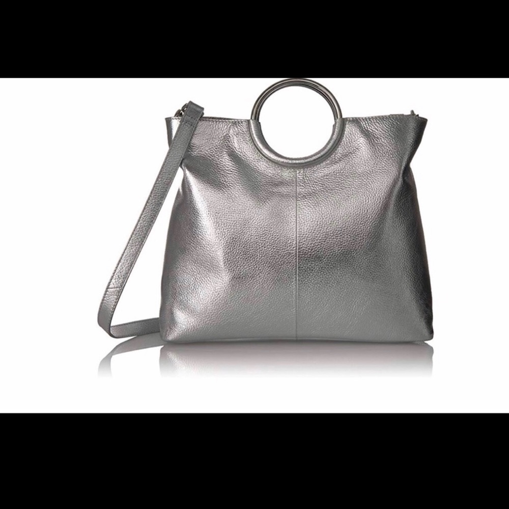 metallic silver handbag